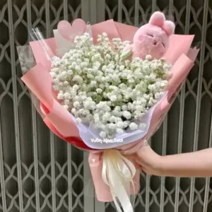 Bó Hoa Baby Thỏ Hồng Sinh Nhật