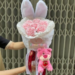 Bó Hoa Hồng Sáp Sinh Nhật Gấu Dâu