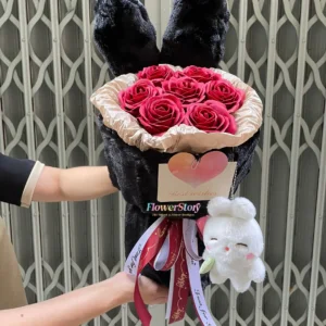 Bó Hoa Sáp Hồng Đỏ Thỏ Xinh