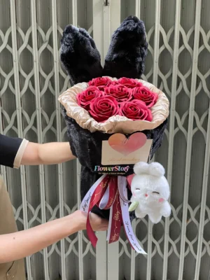 Bó Hoa Sáp Hồng Đỏ Thỏ Xinh