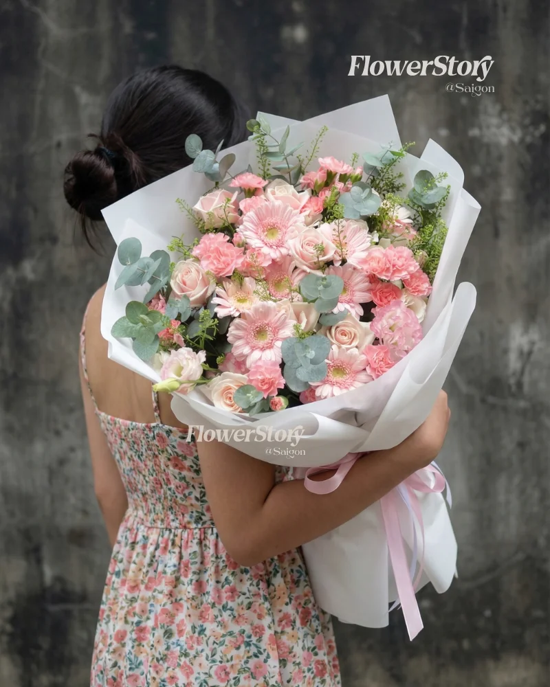 Hoa Bó Pink Rose Pastel Sweety